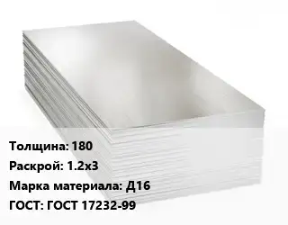 Алюминиевый лист 180 1.2х3 Марка: Д16 ГОСТ: ГОСТ 17232-99